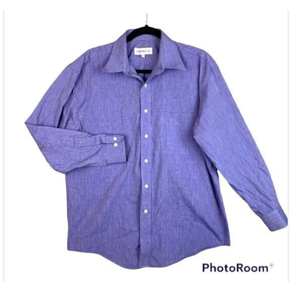 Yves Saint Laurent Mens Dress Shirt Blue Barrel Cuff Collar Pocket 16 32/33